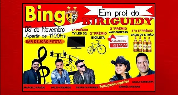 Confirmado! Bingo em prol do Biriguidy será dia 09/11/17.
